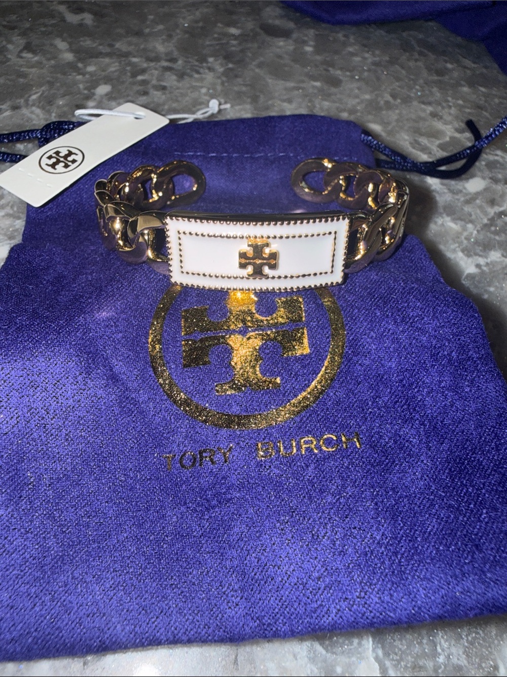 Tory Burch White and Gold Bracelet tags and dust bag - Picture 3 of 3